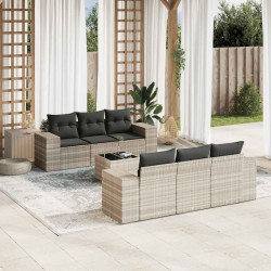 7 Pcs conj. sofás jardim com almofadões vime PE cinzento-claro