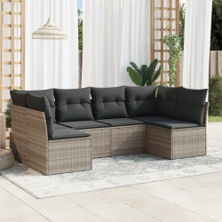 6 Pcs conj. sofás jardim com almofadões vime PE cinzento-claro