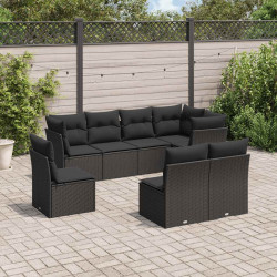 8 Pcs conjunto sofás de jardim com almofadões vime PE preto