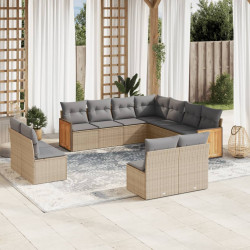 11 Pcs conjunto sofás de jardim c/ almofadões vime PE bege