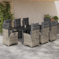 9 Pcs conjunto de jantar p/ jardim c/ almofadões cinzento claro