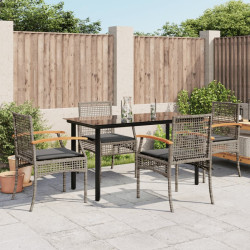 5 Pcs conjunto de jantar p/ jardim c/ almofadões vime PE cinza