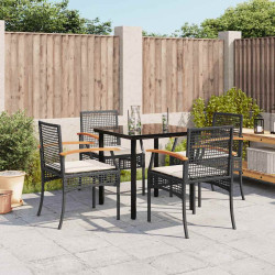 5 Pcs conjunto de jantar p/ jardim c/ almofadões vime PE preto