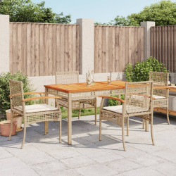 5 Pcs conjunto de jantar p/ jardim com almofadões vime PE bege