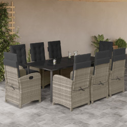 9 Pcs conjunto de jantar p/ jardim c/ almofadões cinzento claro