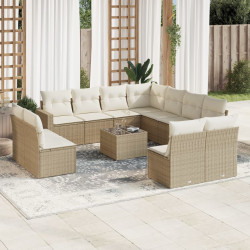 12 Pcs conjunto de sofás p/ jardim com almofadões vime PE bege