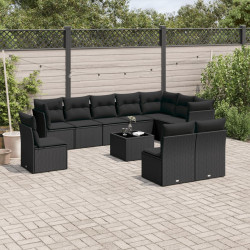11 Pcs conjunto sofás de jardim c/ almofadões vime PE preto