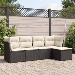 5 Pcs conjunto sofás de jardim com almofadões vime PE preto