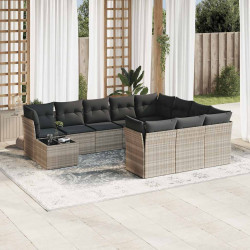 11 Pcs conjunto sofás de jardim c/ almofadões vime PE cinzento