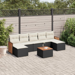 8 Pcs conjunto sofás de jardim com almofadões vime PE preto