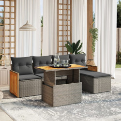6 Pcs conjunto sofás de jardim com almofadões vime cinzento