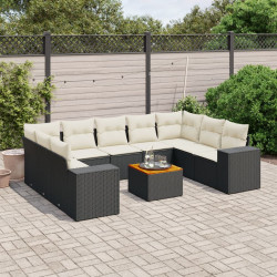 10 Pcs conjunto sofás de jardim c/ almofadões vime PE preto