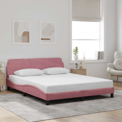 Estrutura de cama com cabeceira dover 160x200 cm veludo rosa