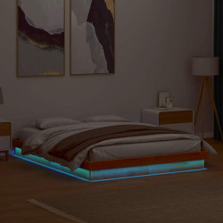 Estrutura de cama c/ leds 150x200 cm pinho maciço castanho mel
