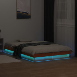 Estrutura de cama c/ leds 135x190 cm pinho maciço castanho mel