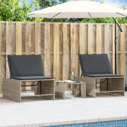 Espreguiçadeiras modulares com mesa 2 pcs vime PE cinzento-claro