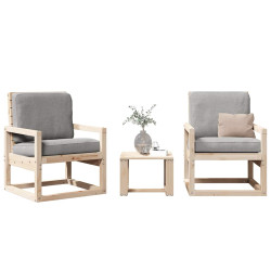 3 Pcs conjunto lounge de jardim madeira de pinho maciça