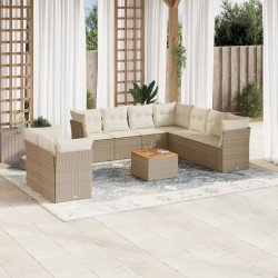 11 Pcs conjunto sofás de jardim c/ almofadões vime PE bege