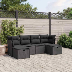 6 Pcs conjunto sofás de jardim c/ almofadões vime PE preto
