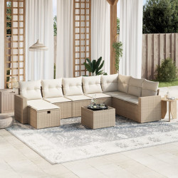 9 Pcs conjunto de sofás p/ jardim com almofadões vime PE bege