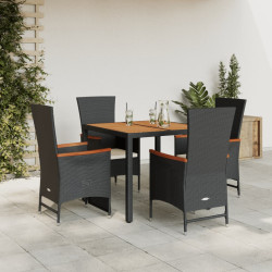 5 Pcs conjunto de jantar p/ jardim c/ almofadões vime PE preto