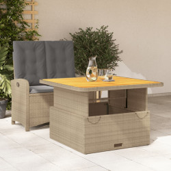 2 Pcs conjunto de jantar p/ jardim com almofadões vime PE bege