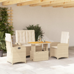 4 Pcs conjunto de jantar p/ jardim c/ almofadões vime PE bege