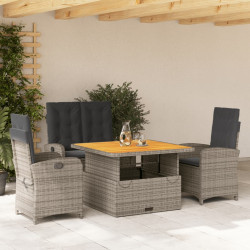 4 Pcs conjunto de jantar p/ jardim c/ almofadões vime PE cinza