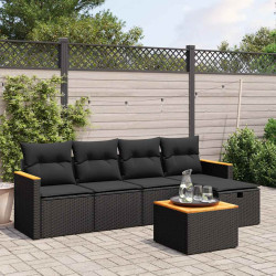 6 Pcs conjunto sofás de jardim c/ almofadões vime PE preto