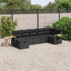 7 Pcs conjunto de sofás p/ jardim c/ almofadões vime PE preto