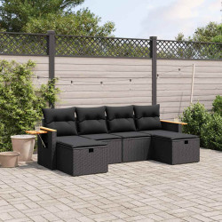 6 Pcs conjunto sofás de jardim c/ almofadões vime PE preto