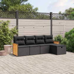 5 Pcs conjunto sofás de jardim com almofadões vime PE preto