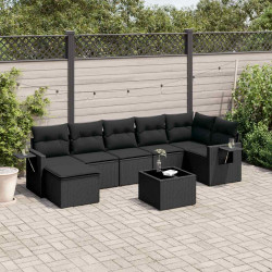 8 Pcs conjunto sofás de jardim com almofadões vime PE preto