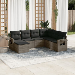 7 Pcs conjunto sofás p/ jardim c/ almofadões vime PE cinzento
