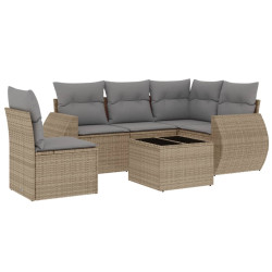 6 Pcs conjunto de sofás p/ jardim com almofadões vime PE bege