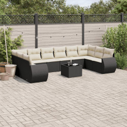 11 Pcs conjunto sofás de jardim c/ almofadões vime PE preto