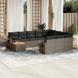 11 Pcs conjunto sofás de jardim c/ almofadões vime PE cinzento