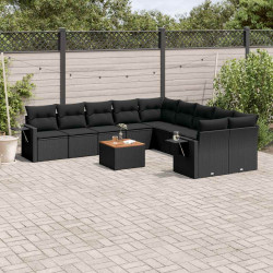 11 Pcs conjunto sofás de jardim c/ almofadões vime PE preto