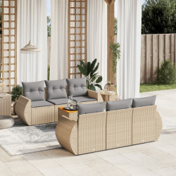7 Pcs conjunto de sofás p/ jardim com almofadões vime PE bege