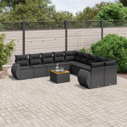 11 Pcs conjunto sofás de jardim c/ almofadões vime PE preto