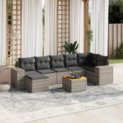 8 Pcs conjunto sofás de jardim c/ almofadões vime PE cinzento