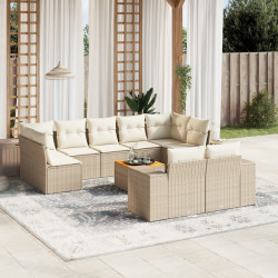 10 Pcs conjunto de sofás p/ jardim com almofadões vime PE bege