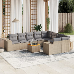 10 Pcs conjunto de sofás p/ jardim com almofadões vime PE bege