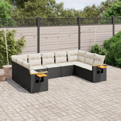 9 Pcs conjunto de sofás p/ jardim c/ almofadões vime PE preto