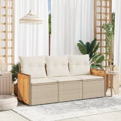 3 Pcs conjunto de sofás p/ jardim com almofadões vime PE bege
