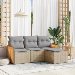 4 Pcs conjunto de sofás para jardim c/ almofadões vime PE bege