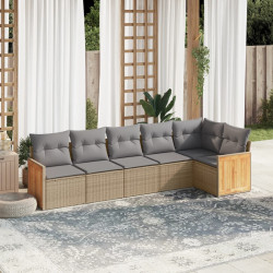 6 Pcs conjunto de sofás p/ jardim com almofadões vime PE bege