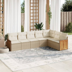 7 Pcs conjunto de sofás p/ jardim com almofadões vime PE bege