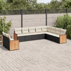 10 Pcs conjunto sofás de jardim c/ almofadões vime PE preto