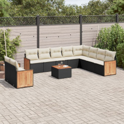 11 Pcs conjunto sofás de jardim c/ almofadões vime PE preto